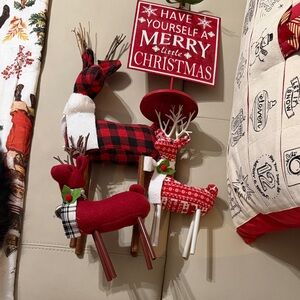 Festive Reindeer Holiday Decoration Set - Red and White